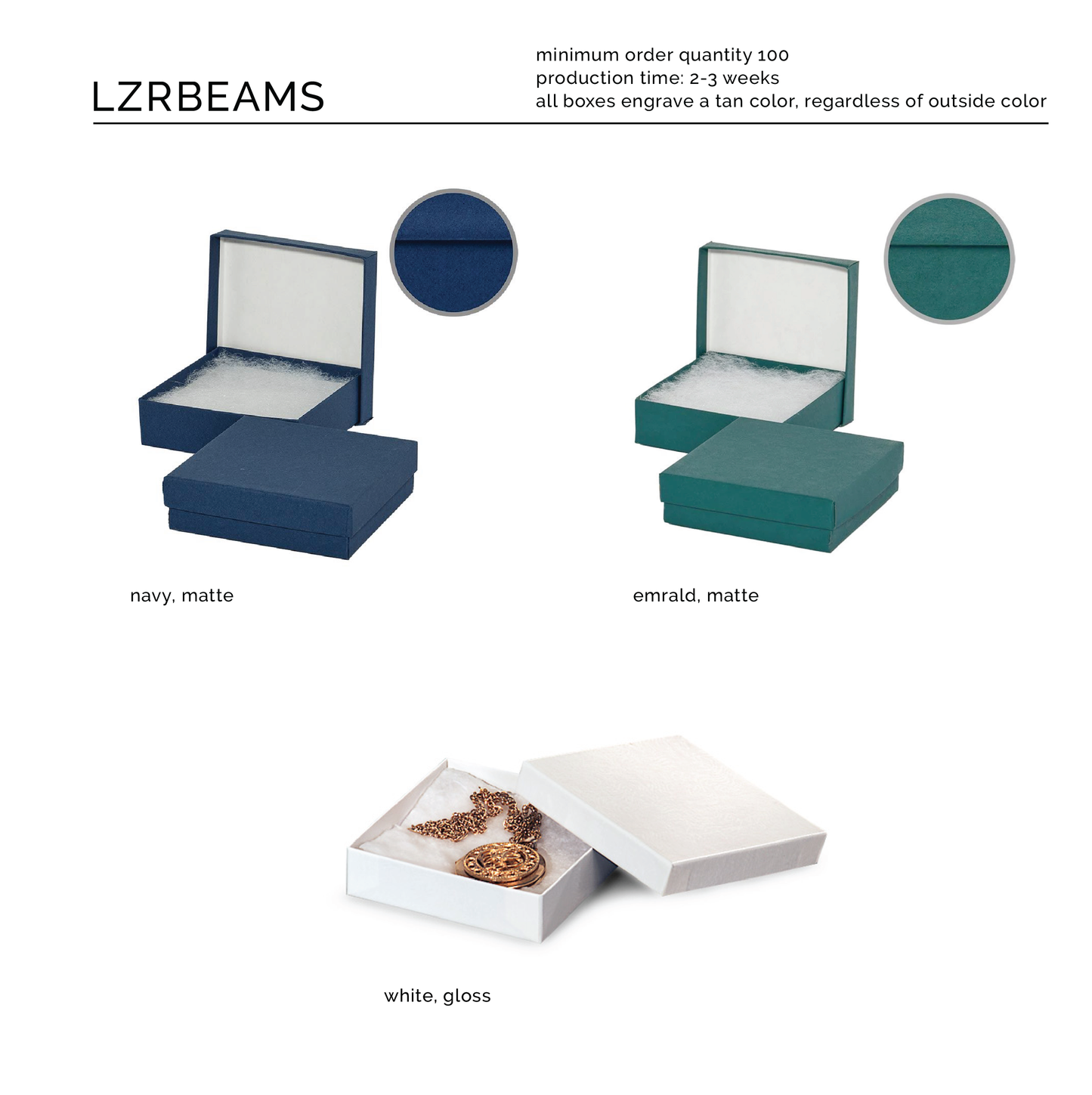 COLOR Boxes 3.5 x 3.5 x 1" Custom Branded Lasercut Jewelry Boxes