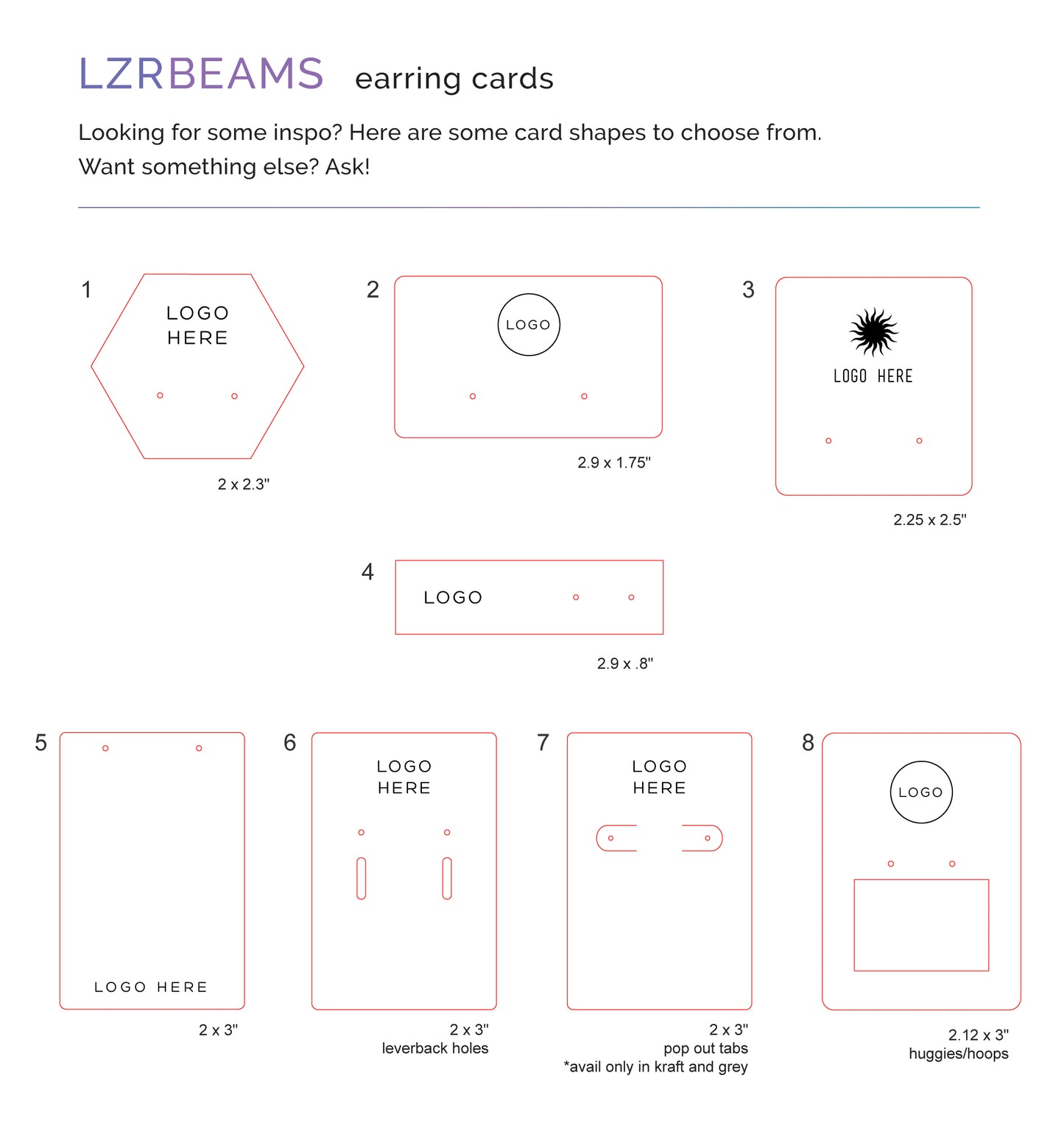 Earring Cards - engraved logo and custom shape