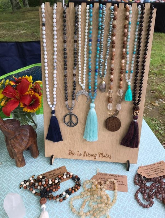 Mala Necklace Display w/ Custom Logo- 9 Necklaces